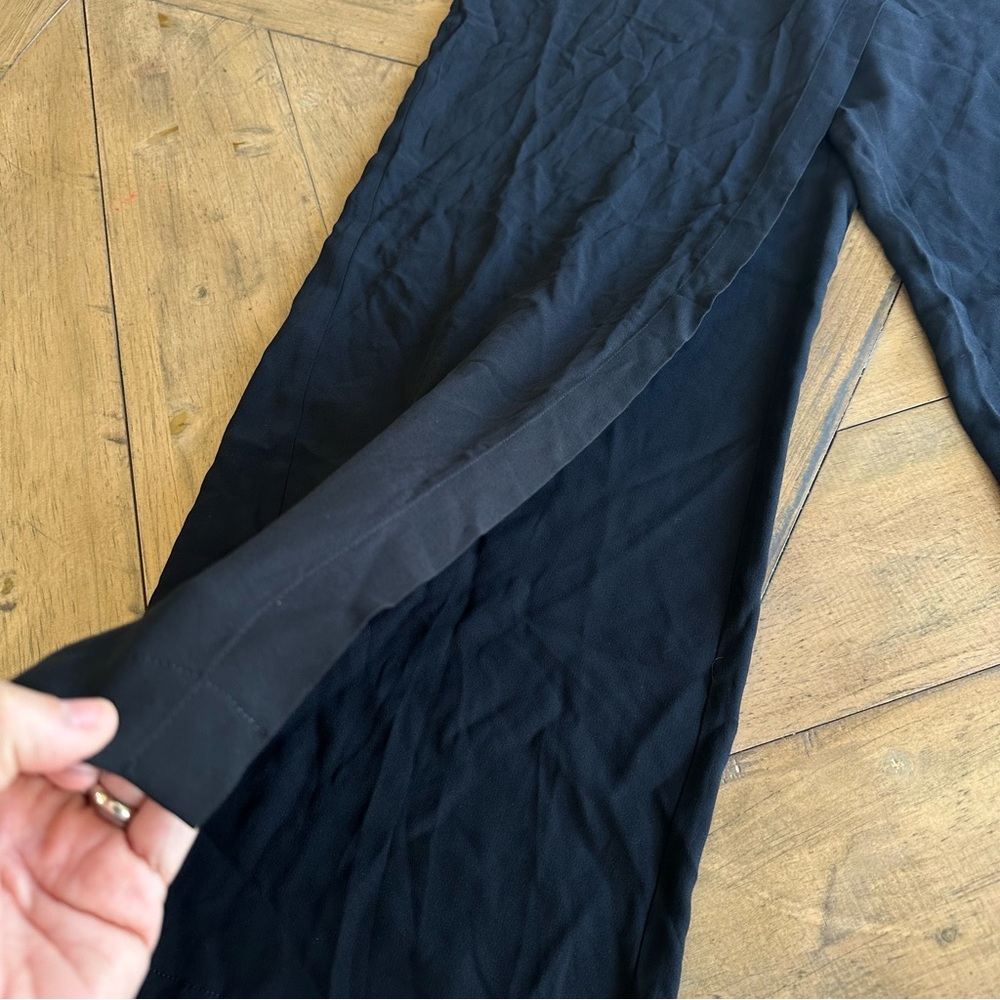 Eileen Fisher Pure Silk Georgette Crepe Wide Leg Wrap Black Skirt Pants Luxury S - Picture 3 of 11
